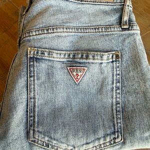 Guess Distressed Light Blue Denim Jeans with Red Logo Triangle